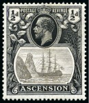 Stamp of Ascension » King George V 1924-33 1/2d Grey-Black & Black pair of varieties with "broken mainmast" and "cleft rock"
