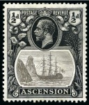 Stamp of Ascension » King George V 1924-33 1/2d and 1d mint showing variety "broken mainmast"