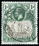 Stamp of Ascension » King George V 1924-33 Group of four stamps showing variety "cleft rock"