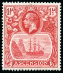 Stamp of Ascension » King George V 1924-33 Group of four stamps showing variety "cleft rock"