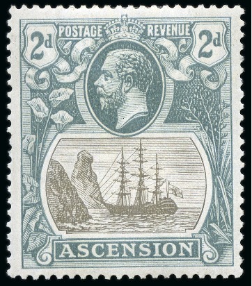 Stamp of Ascension » King George V 1924-33 2d Grey-Black & Grey showing variety "repair to torn flag", mint