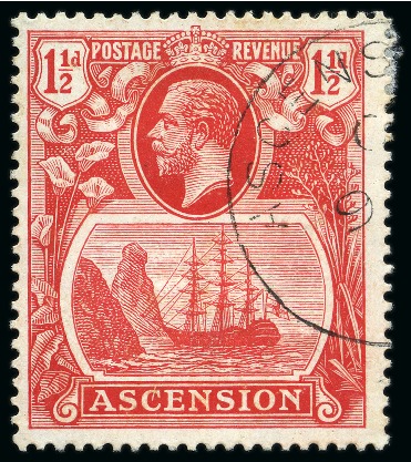 Stamp of Ascension » King George V 1924-33 1 1/2d Rose-Red showing variety "line through C of ASCENSION" used