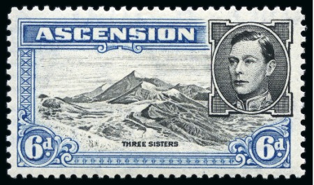Stamp of Ascension » King George VI 1938-53 6d Black & Pale Blue perf.13 showing variety "boulder flaw", mint