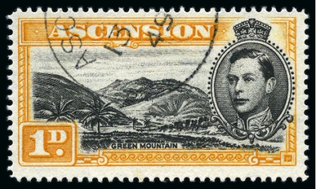 Stamp of Ascension » King George VI 1938-53 1d Black & Yellow-Orange perf.14 showing variety "mountaineer flaw", used