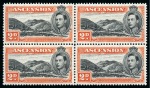 Stamp of Ascension » King George VI 1938-53 2d Black & Red-Orange perf.13 showing variety "mountaineer flaw" in mint nh block of four