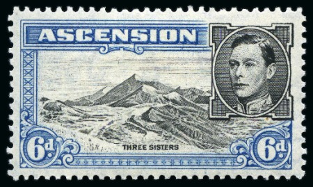 Stamp of Ascension » King George VI 1938-53 6d Black & Blue perf.13 mint hr showing variety "boulder flaw"