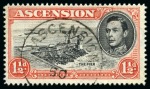 Stamp of Ascension » King George VI 1938-53 1 1/2d Black & Vermilion perf.14 showing variety "cut mast and railings", used