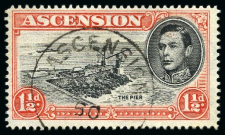 Stamp of Ascension » King George VI 1938-53 1 1/2d Black & Vermilion perf.14 showing variety "cut mast and railings", used