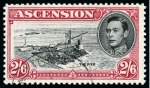 Stamp of Ascension » King George VI 1938-53 2s6d Black & Deep Carmine perf.13 showing variety "cut mast and railings", used