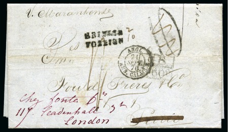 Stamp of Brazil » Postal History 1870 (Aug 30). Entire letter from Ceará to Paris, carried by private ship "Maranhense" to Liverpool, with square 'LIVERPOOL/SHIP' 