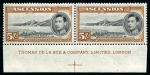 Stamp of Ascension » King George VI 1938-53 5s Black & Yellow-Brown perf.13 1/2 mint nh lower marginal pair with complete De La Rue printer's inscription