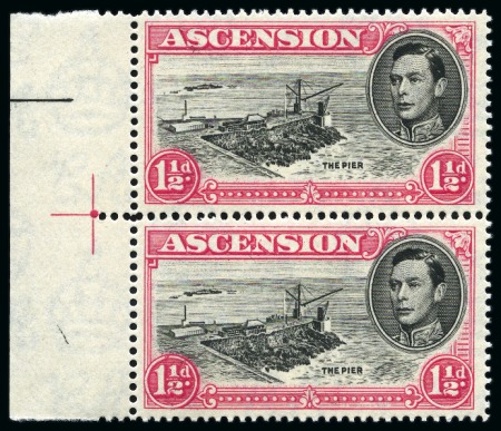 Stamp of Ascension » King George VI 1938-53 1 1/2d Black & Rose-Carmine perf.14 showing variety "Davit flaw" in mint nh left marginal vertical pair