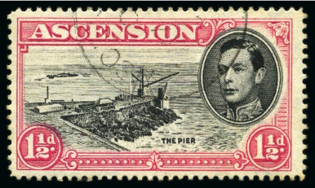 Stamp of Ascension » King George VI 1938-53 1 1/2d Black & Rose-Carmine perf.14 showing variety "Davit flaw", used