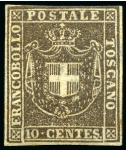Stamp of Italian States » Tuscany 1860, 10 c. bruno, toccato molto leggermente in alto però con buoni margini, con gomma originale