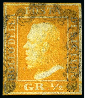 Stamp of Italian States » Sicily 1859, 1/2  gr. arancio, II tavola, margini ampi su tutti i lati, annullato