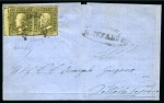 Stamp of Italian States » Sicily 1859, 1 gr. oliva, II tavola, coppia orizzontale dal angolo superiore sinistro del foglio, su lettera