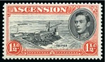 Stamp of Ascension » King George VI 1938-53 1 1/2d Black & Rose-Carmine perf.13 and 1 1/2d Black & Vermilion perf.13 both showing variety "Davit flaw", mint