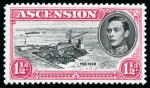 Stamp of Ascension » King George VI 1938-53 1 1/2d Black & Rose-Carmine perf.13 and 1 1/2d Black & Vermilion perf.13 both showing variety "Davit flaw", mint