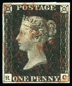 Stamp of Great Britain » 1840 1d Black and 1d Red plates 1a to 11 1840 1d Black pl.8 RC, fine to good margins, cancelled by London "TOMBSTONE" ds in red