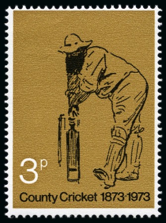Stamp of Great Britain » Queen Elizabeth II 1973 County Cricket 3p W. G. Grace with error GOLD OMITTED