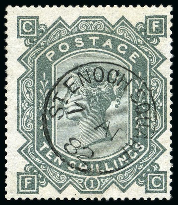 Stamp of Great Britain » 1855-1900 Surface Printed » 1867-83 High Values 1867-83 10s Greenish Grey on white paper, wmk MC, with crisp and central St. Enoch Square cds