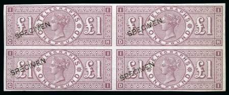 Stamp of Great Britain » Telegraphs 1877 £1 Telegraph colour trial in dull mauve in mint imperf. block of four with SPECIMEN type 8 overprint