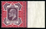 Stamp of Great Britain » King Edward VII » 1902-10 De La Rue Issues 1902-10 De La Rue 10d slate-purple & deep (glossy carmine) in mint nh right marginal single