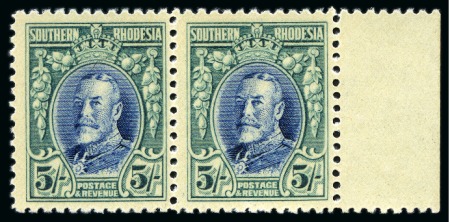 Stamp of Southern Rhodesia 1931-37 KGV 5s blue & green showing error PRINTED ON GUMMED SIDE in mint nh right marginal pair