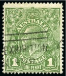 Stamp of Australia » Commonwealth of Australia 1924-25 1d Sage-Green, wmk type 6a (multiple crown over A), showing variety INVERTED WATERMARK, lightly used