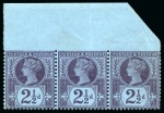 Stamp of Great Britain » 1855-1900 Surface Printed » 1887-1900 Jubilee Issue & 1891 £1 Green 1887-1900 Jubilee issue 2 1/2d purple on blue showing variety IMPERFORATE TOP MARGIN in mint nh strip of three