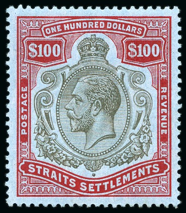 Stamp of Malaysia » Straits Settlements 1912-23 $100 Black & Carmine on blue, wmk multi CA, mint lh