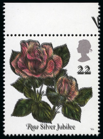 Stamp of Great Britain » Queen Elizabeth II 1991 Roses 22p with error black printed double, mint nh