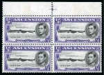 Stamp of Ascension » King George VI 1938-53 1/2d Black & Bluish Violet perf.13 showing variety "long centre bar to E" in mint nh top marginal block of four