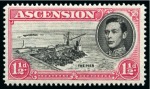 Stamp of Ascension » King George VI 1938-53 1 1/2d Black & Rose-Carmine, two examples showing varieties "Davit flaw" and "cut mast and railings", mint