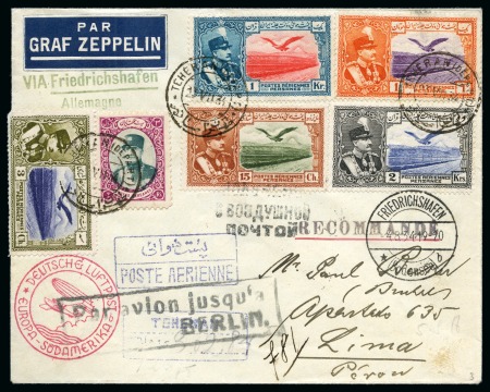 Stamp of Persia » 1925-1941 Riza Khan Pahlavi Shah (SG 602-O849) 1934 Zeppelin Flight registered cover from Teheran