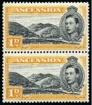 Stamp of Ascension » King George VI 1938-53 1d Black & Yellow-Orange perf.13 showing variety "mountaineer flaw" on lower left stamp in mint nh vert. pair