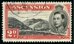 Stamp of Ascension » King George VI 1938-53 2d Black & Scarlet perf.14 showing variety "mountaineer flaw", used