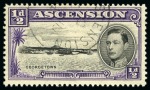 Stamp of Ascension » King George VI 1938-53 1/2d Black & Violet showing variety "long centre bar to E", used