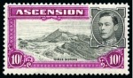 Stamp of Ascension » King George VI 1938-53 10s Black & Bright Purple perf.13 1/2 showing variety "boulder flaw", mint lh