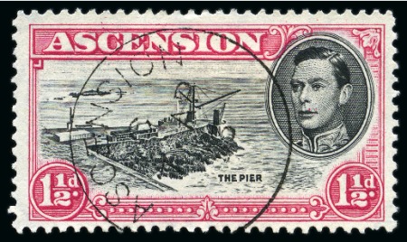 Stamp of Ascension » King George VI 1938-53 1 1/2d Black & Rose-Carmine perf.13 showing variety "Davit flaw", used