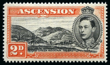 Stamp of Ascension » King George VI 1938-53 2d Black & Red-Orange perf.14 showing variety "mountaineer flaw", mint nh