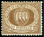 Stamp of Italy » San Marino 1877-90, 30 c. bruno, molto ben centrato, gomma integra