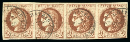 Stamp of France » Emission de Bordeaux 1870 1870, Exceptionnelle bande de 4 du timbre Émission de Bordeaux 2c