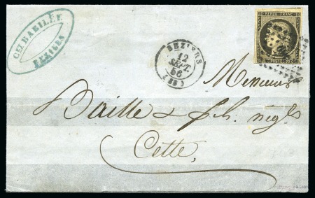 Stamp of France » Type Cérès de 1849-1850 1856, Cérès 20c noir sur lettre du 12 septembre de Béziers