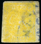 Stamp of Persia » 1868-1879 Nasr ed-Din Shah Lion Issues » 1876 Narrow Spacing (SG 15-19) (Persiphila 13-17) 1876 4kr. yellow, used single, showing PRINTED BOTH