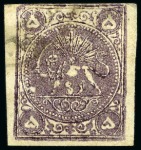 Stamp of Persia » 1868-1879 Nasr ed-Din Shah Lion Issues » 1878-79 Five Kran Stamps (SG 40-43) (Persiphila 30-37) 1878-79 5kr. violet, selection of four used singles,