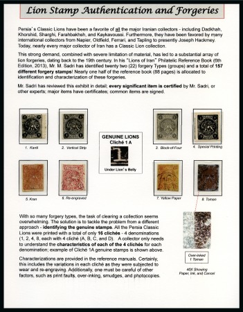 Stamp of Persia » 1868-1879 Nasr ed-Din Shah Lion Issues » Collections & Lots Specialised collection titled "Lion Stamp Authentication