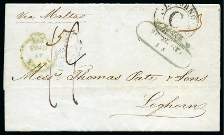 Stamp of Greece » Ionian Islands Zakynthos 1851 Folded disinfected entire from Taganrog to Santa