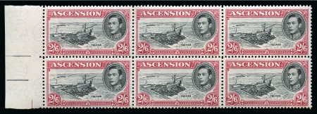 Stamp of Ascension » King George VI 1938-53 2s6d Black & Deep Carmine perf.13 showing variety "Davit flaw" in mint nh left marginal block of six