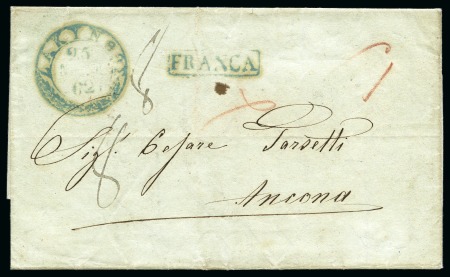 Stamp of Greece » Ionian Islands Korfu and Paxos 1859 (25.11) Folded stampless cover from Zante to Ancona,